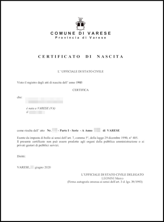 certificato di nascita