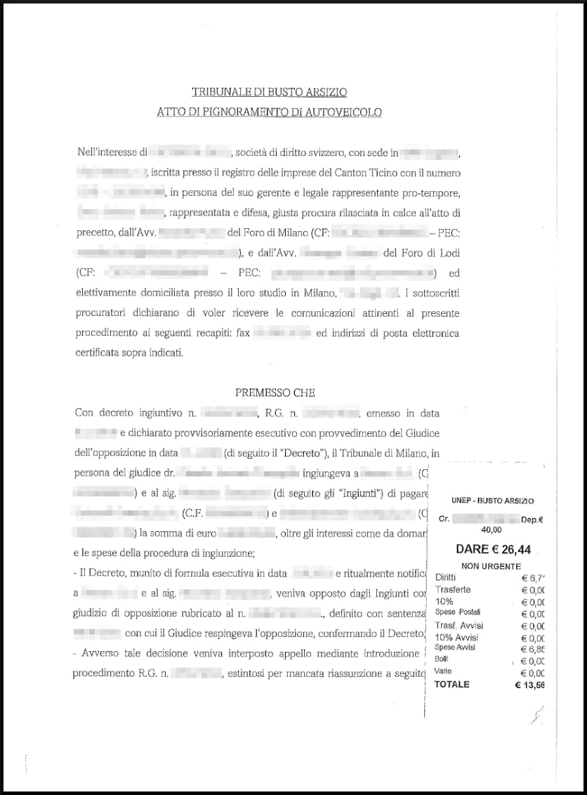 Trascrizione pignoramento autoveicolo